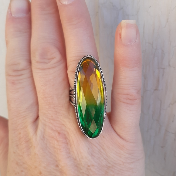 New Oversized Bicolor Tourmaline 925 Silver Statement Ring. - Picture 6 of 8